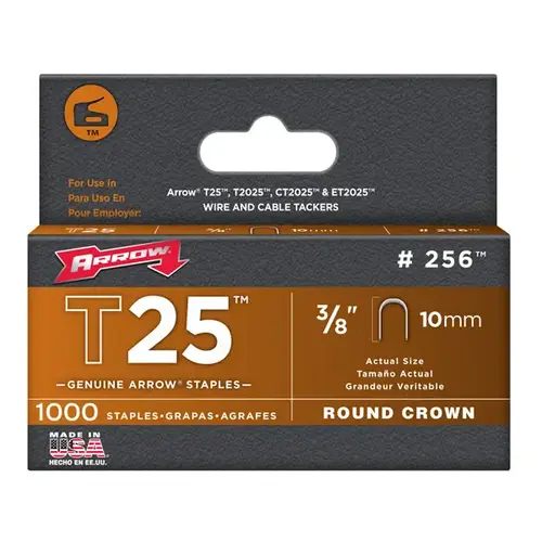 Round Crown Staple, 5/16 in W Crown, 3/8 in L Leg, Steel Gray - pack of 1000