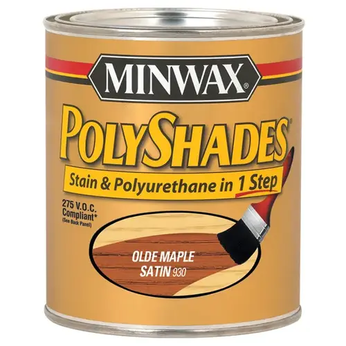 PolyShades Wood Stain and Polyurethane, Satin, Olde Maple, Liquid, 1 qt, Can PolyShades Wood Stain and Polyurethane, Satin, Olde Maple, Liquid, 1 qt, Can