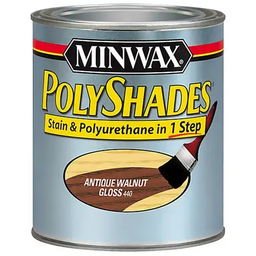 PolyShades 4444 Wood Stain and Polyurethane, Antique Walnut, Liquid, 0.5 pt, Can PolyShades 4444 Wood Stain and Polyurethane, Antique Walnut, Liquid, 0.5 pt, Can