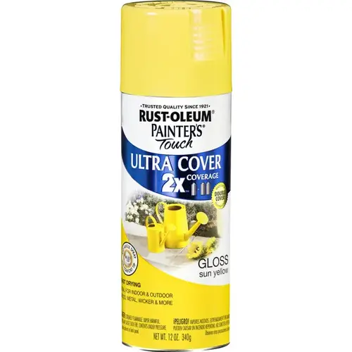 PAINTER'S Touch Gloss Spray Paint, Gloss, Sun Yellow, 12 oz, Aerosol Can
