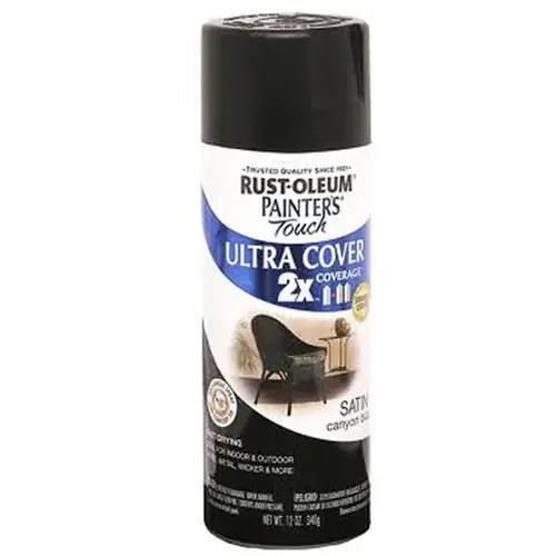 PAINTER'S Touch Satin Spray Paint, Satin, Canyon Black, 12 oz, Aerosol Can PAINTER'S Touch Satin Spray Paint, Satin, Canyon Black, 12 oz, Aerosol Can