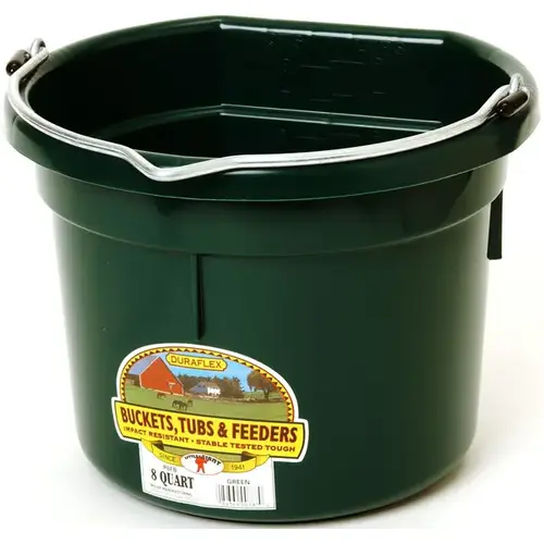 Plastic Flat Back Bucket 8 Qt - Hunter Green