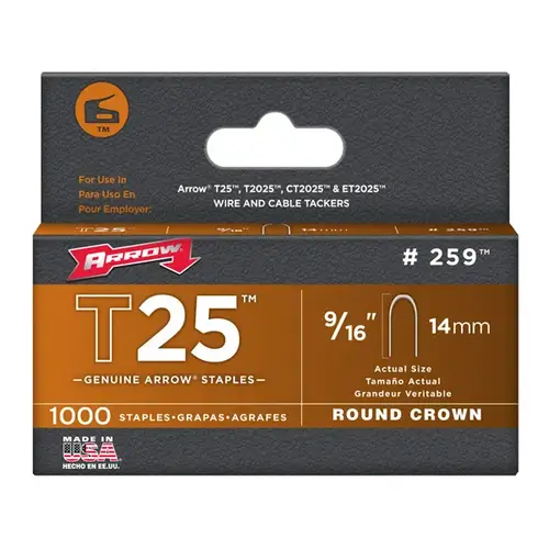 T25 Series Round Crown Staple, 5/16 in W Crown, 9/16 in L Leg - pack of 5000 T25 Series Round Crown Staple, 5/16 in W Crown, 9/16 in L Leg - pack of 5000