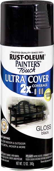 Rust-Oleum 334026 PAINTER'S Touch Gloss Spray Paint, Gloss, Black, 12 oz, Aerosol Can
