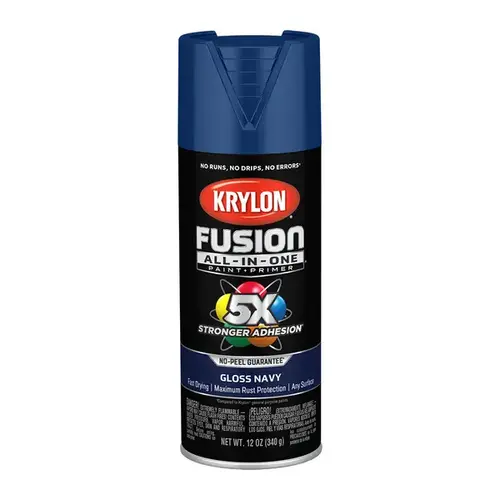 Fusion Primer and Spray Paint, Gloss, Navy, 12 oz, Aerosol Can Fusion Primer and Spray Paint, Gloss, Navy, 12 oz, Aerosol Can