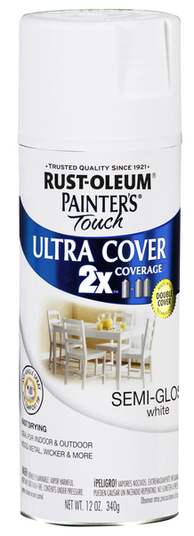 Rust-Oleum 334098 PAINTER'S Touch Semi-Gloss Spray Paint, Semi-Gloss, White, 12 oz, Aerosol Can