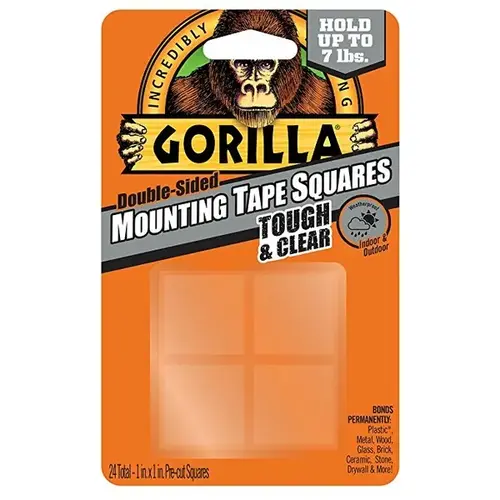 Tough & Clear Mounting Tape, 1 in L, 1 in W, Clear - pack of 6