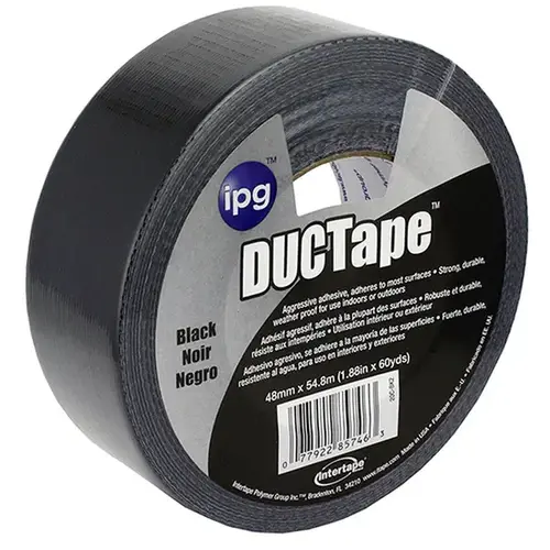 Duct Tape, 60 yd L, 1.88 in W, Polyethylene-Coated Cloth Backing, Black