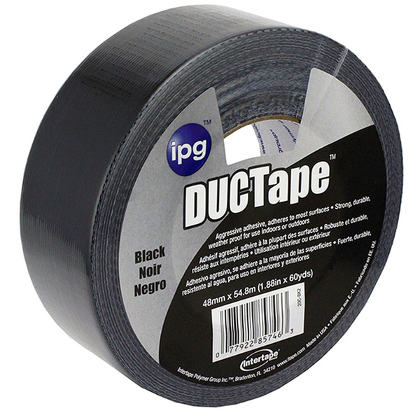 IPG 20C-BK2 Duct Tape, 60 yd L, 1.88 in W, Polyethylene-Coated Cloth Backing, Black