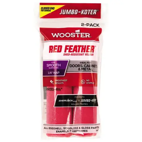 Paint Roller Cover, 1/4 in Thick Nap, 4-1/2 in L, Velour Cover, Red Pair Paint Roller Cover, 1/4 in Thick Nap, 4-1/2 in L, Velour Cover, Red Pair