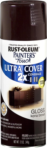 Rust-Oleum 334038 PAINTER'S Touch Gloss Spray Paint, Gloss, Kona Brown, 12 oz, Aerosol Can
