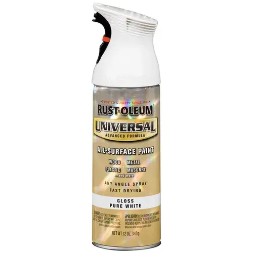 UNIVERSAL Gloss Spray Paint, Gloss, Pure White, 12 oz, Aerosol Can UNIVERSAL Gloss Spray Paint, Gloss, Pure White, 12 oz, Aerosol Can