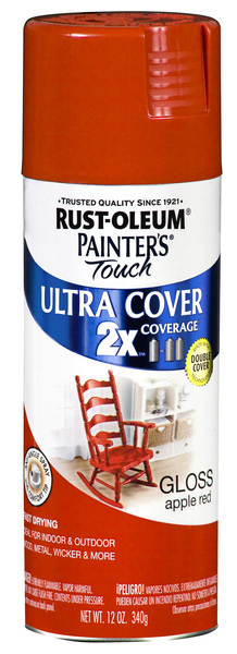Rust-Oleum 334024 PAINTER'S Touch Gloss Spray Paint, Gloss, Apple Red, 12 oz, Aerosol Can