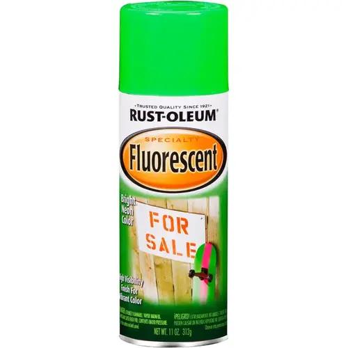 Fluorescent Spray Paint, Flat/Matte, Fluorescent Green, 11 oz, Aerosol Can