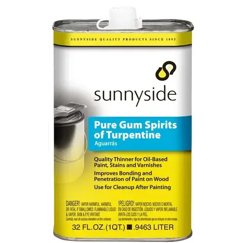 Sunnyside Turpentine Thinner, Liquid, Pine, Clear/Pale Yellow, 1 qt, Can