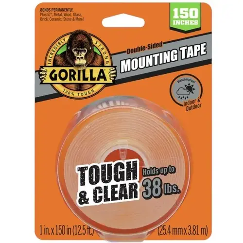 TOUGH & CLEAR Mounting Tape, 150 in L, 1 in W, Clear