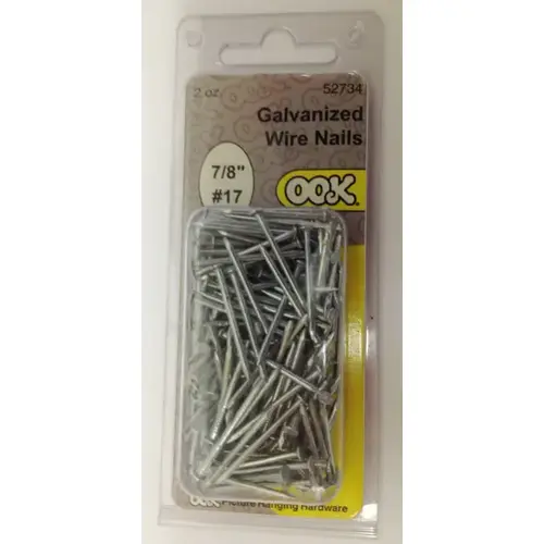 Wire Nail, 7/8 in L, Steel, Galvanized, Flat Head, Smooth Shank, 1.75 oz - pack of 6 Wire Nail, 7/8 in L, Steel, Galvanized, Flat Head, Smooth Shank, 1.75 oz - pack of 6