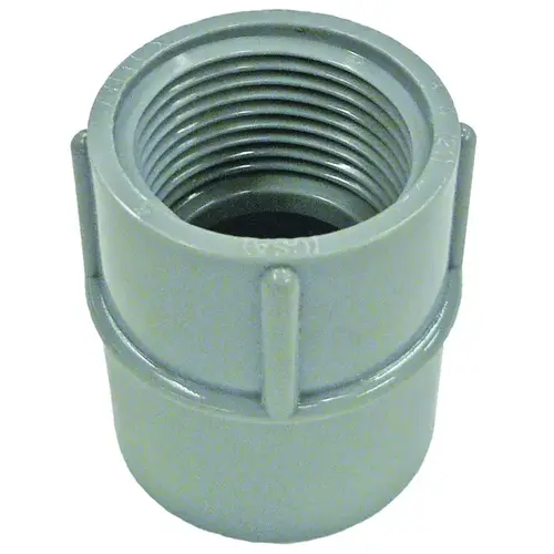 Conduit Adapter, 1 in Female, 1-5/8 in Dia, 1-15/16 in L, PVC, Gray