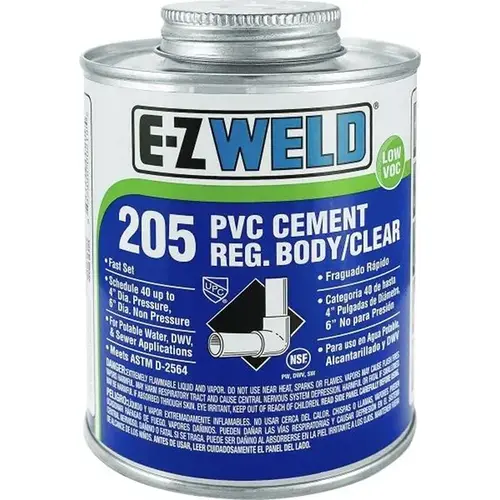 PVC Cement 205 Regular Body Clear 1/4-Pint PVC Cement 205 Regular Body Clear 1/4-Pint