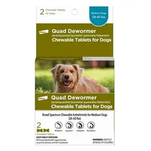 BAYER 00724089113368 Chewabale Quad Dewormer Tablets for Medium Dogs 26-60-Lbs., 2-Pk.