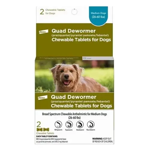 Chewabale Quad Dewormer Tablets for Medium Dogs 26-60-Lbs., 2-Pk.