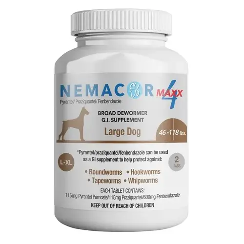 Nemacor Quad-4 Dog Dewormer - 2 count Tablets for Large Dogs