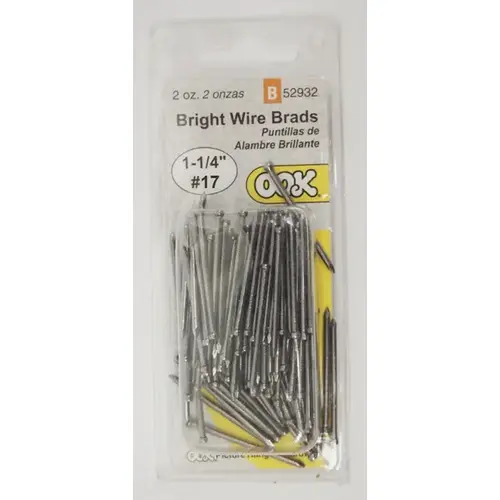 Wire Brad, 1-1/4 in L, Steel, Bright, Brad Head, Thin Shank, 2 oz Wire Brad, 1-1/4 in L, Steel, Bright, Brad Head, Thin Shank, 2 oz