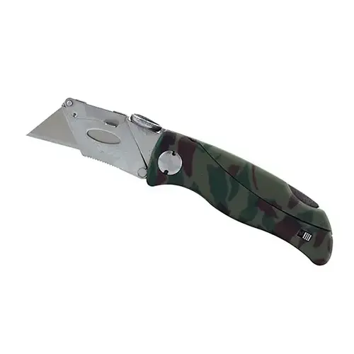Utility Knife, 2-1/2 in L Blade, Stainless Steel Blade, Curved Handle, Camouflage Handle Utility Knife, 2-1/2 in L Blade, Stainless Steel Blade, Curved Handle, Camouflage Handle