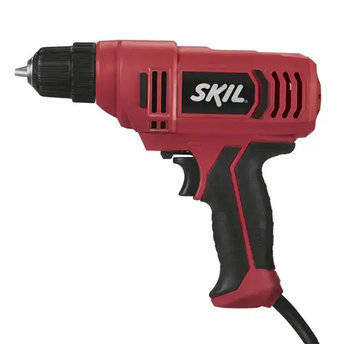Electric Drill, 4.5 A, 3/8 in Chuck, Keyless Chuck, 6 ft L Cord, Includes: (1) Carrying Bag Red