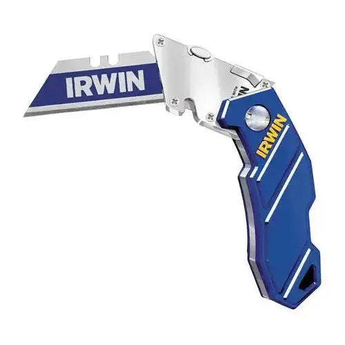 Folding Lockback Utility Knife, 5-3/4 in Length, Stainless Steel/Aluminum, Blue