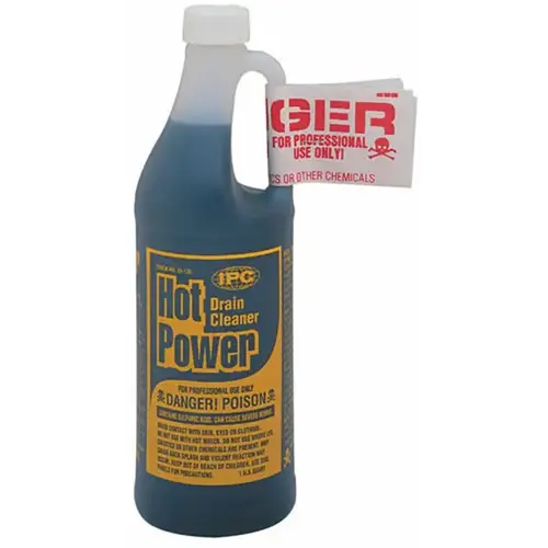 Hot Power Drain Cleaner, Liquid, Amber, Sharp, 1 qt Bottle - pack of 12