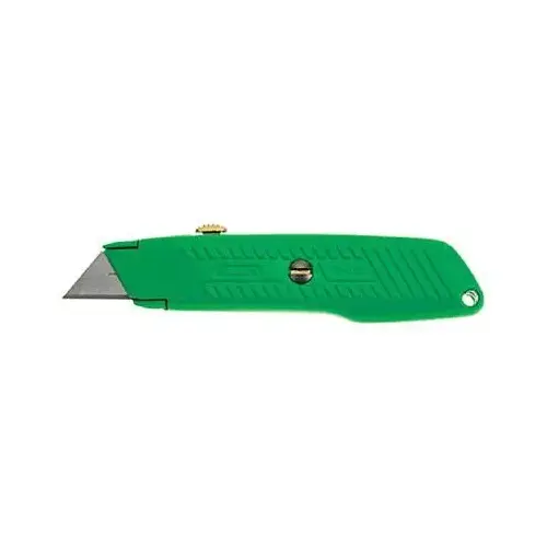 Utility Knife, 2-7/16 in L Blade, 3 in W Blade, HCS Blade, Contour-Grip Handle, Green Handle