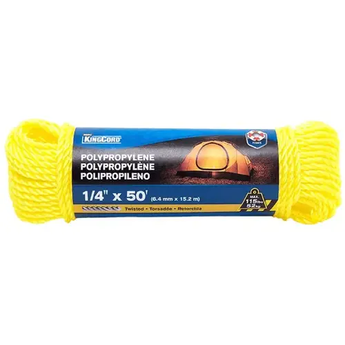 Wellington 1/4" X 50' Yellow Poly Polypropylene Twisted Rope Wellington 1/4" X 50' Yellow Poly Polypropylene Twisted Rope