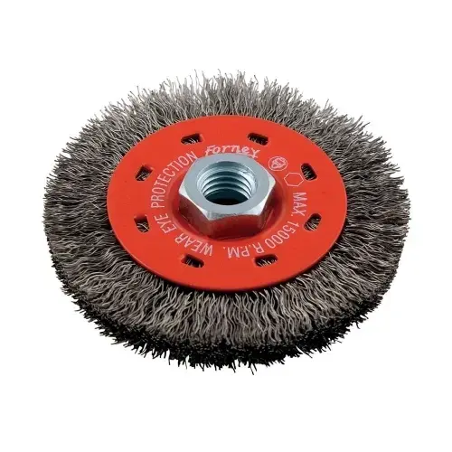Wire Wheel Brush, 4 in Dia, 5/8-11 Arbor/Shank, 0.012 in Dia Bristle, Carbon Steel Bristle Wire Wheel Brush, 4 in Dia, 5/8-11 Arbor/Shank, 0.012 in Dia Bristle, Carbon Steel Bristle