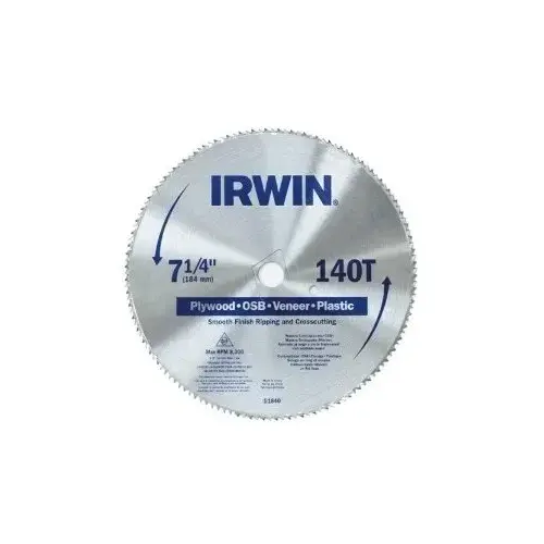 Circular Saw Blade, 7-1/4 in Dia, 5/8 in Arbor, 140-Teeth, Bi-Metal Cutting Edge Circular Saw Blade, 7-1/4 in Dia, 5/8 in Arbor, 140-Teeth, Bi-Metal Cutting Edge
