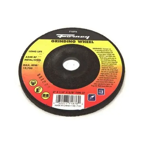 Grinding Wheel, 4 in Dia, 1/4 in Thick, 5/8 in Arbor, 24 Grit, Coarse, Aluminum Oxide Abrasive Grinding Wheel, 4 in Dia, 1/4 in Thick, 5/8 in Arbor, 24 Grit, Coarse, Aluminum Oxide Abrasive