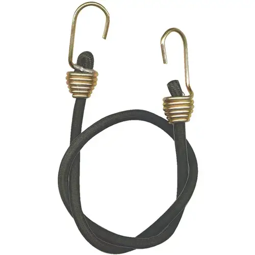 Bungee Cord, 13/32 in Dia, 24 in L, Rubber, Black, Hook End Bungee Cord, 13/32 in Dia, 24 in L, Rubber, Black, Hook End