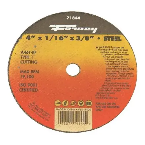 Cut-Off Wheel, 4 in Dia, 1/16 in Thick, 3/8 in Arbor, 46 Grit, Medium, Aluminum Oxide Abrasive