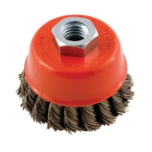 Wire Cup Brush, 2-3/4 in Dia, 5/8-11 Arbor/Shank, 0.02 in Dia Bristle, Carbon Steel Bristle