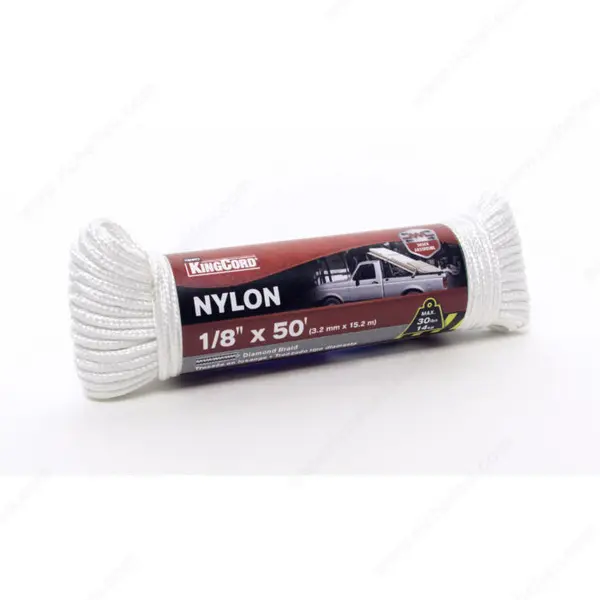 MIBRO 1/8 in. x 50 ft. White Diamond Braid Nylon Rope 40 lbs. Safe Work Load - Hanked 300251 MIBRO 1/8 in. x 50 ft. White Diamond Braid Nylon Rope 40 lbs. Safe Work Load - Hanked 300251