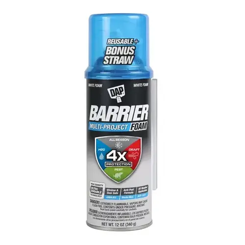 Barrier Multi-Project Foam Sealant, White, 4 hr Functional Cure, 20 to 120 deg F, 12 oz Aerosol Can Barrier Multi-Project Foam Sealant, White, 4 hr Functional Cure, 20 to 120 deg F, 12 oz Aerosol Can