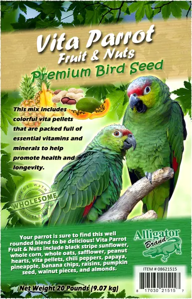 Alligator Brand Vita Parrot Fruit & Nuts Premium Bird Seed 20-lbs 08621515 Alligator Brand Vita Parrot Fruit & Nuts Premium Bird Seed 20-lbs 08621515
