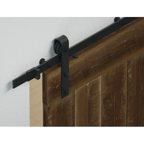 Flat Track Retail Set, with Straight Hanger; BD100 2000 mm For 1 Sliding Wood Door, 2 m Length, black Steel, Black Flat Track Retail Set, with Straight Hanger; BD100 2000 mm For 1 Sliding Wood Door, 2 m Length, black Steel, Black