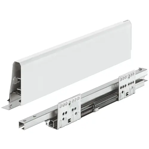 Drawer Set, Square Railing, Hafele Matrix Box S35, 120 mm Drawer Height 17 11/16" (17 11/16") 450 mm length; white White, Drawer sides: powder coated; Slides: galvanized Drawer Set, Square Railing, Hafele Matrix Box S35, 120 mm Drawer Height 17 11/16" (17 11/16") 450 mm length; white White, Drawer sides: powder coated; Slides: galvanized