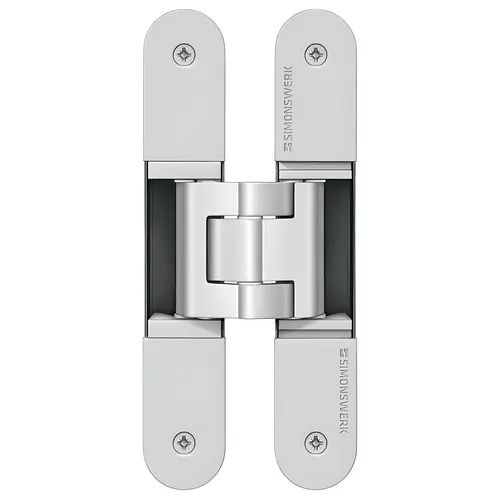 Concealed Hinge, Tectus Te 340 3D, Aluminum And Steel Material, 180 Degree Opening, 176 Lbs Capacity, Chrome Colored, Satin-Finish Finish