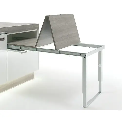 Pull-out table and folding fitting, with folding table leg 34" Internal installation width: 862 (34") Steel: white aluminum, Aluminum: Silver colored anodized Pull-out table and folding fitting, with folding table leg 34" Internal installation width: 862 (34") Steel: white aluminum, Aluminum: Silver colored anodized