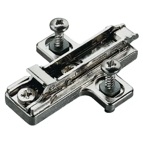 Clip Mounting Plate, Hafele Duomatic SM, zinc alloy, with pre-mounted special screws and spreading dowels 6 mm BAR4R69/16 for screw fixing, 6 mm, BAR4R69/16 Nickel plated Clip Mounting Plate, Hafele Duomatic SM, zinc alloy, with pre-mounted special screws and spreading dowels 6 mm BAR4R69/16 for screw fixing, 6 mm, BAR4R69/16 Nickel plated