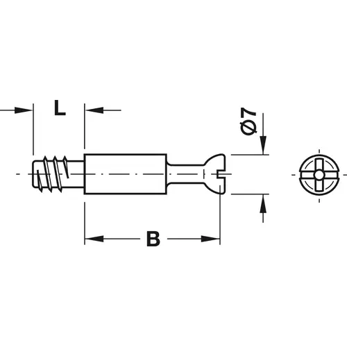 Connecting Bolt, Turned, Minifix System 34 mm 11 mm With special thread, 34 mm drilling distance, unfinished blank Connecting Bolt, Turned, Minifix System 34 mm 11 mm With special thread, 34 mm drilling distance, unfinished blank