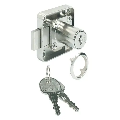 Dead Bolt Rim Lock, with Fixed Plate Cylinder Standard Profile, Mounting: Drawer Housing: matt nickel plated, Brass-plated Dead Bolt Rim Lock, with Fixed Plate Cylinder Standard Profile, Mounting: Drawer Housing: matt nickel plated, Brass-plated