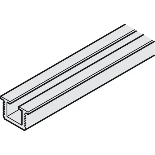 Lower Running Track, Single, Recessed, 13 x 8 (33/64" x 5/16") 8' 2 7/16" For Hawa Divido, Length: 2.5 m (8' 2 7/16") Silver colored, anodized Lower Running Track, Single, Recessed, 13 x 8 (33/64" x 5/16") 8' 2 7/16" For Hawa Divido, Length: 2.5 m (8' 2 7/16") Silver colored, anodized
